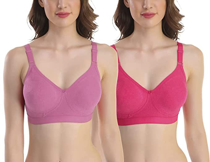 Image of SKDREAMS Blue & Brown & Purple-32D Cotton Blend Seamless Non Padded Non-Wired Full Coverage Pack of 3 Women T-Shirt Bra Combo