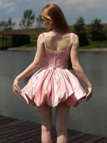 Square Neck Homecoming Dresses for Teens 2025 Pleated Satin Mini Bubble Cocktail Party Dress AU1632