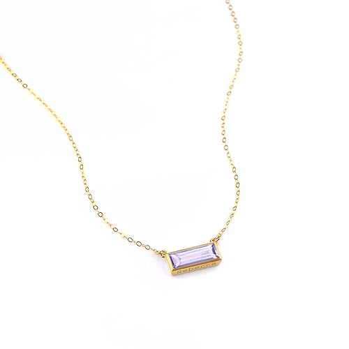 Adira Series Horizontal Gemstone Bar Necklace, Personalized with Name or Birthdate, Custom Birthstone Necklace (Pink Chalcedony)