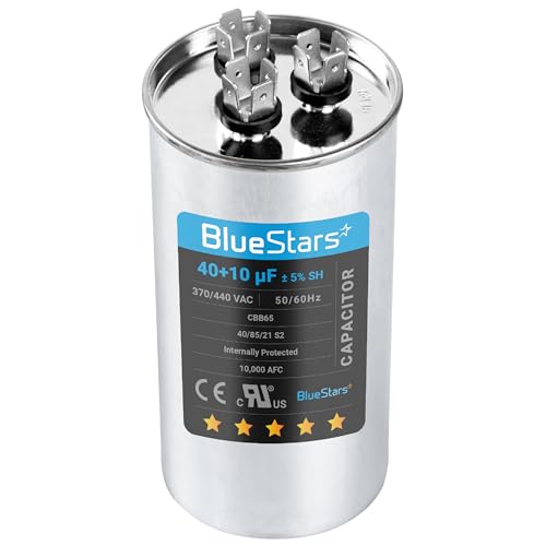 40+10 uf 370-440VAC ±5% Volts Round Run Start Capacitor Electric Replacement Part by BlueStars - Exact Fit for HVAC, Air Conditioners, Heat Pumps