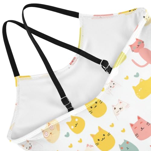 KLL Colorful Neon Cat Girls 1 Piece Swimsuit Summer Swimming Suits with Adjustable Straps Cute4