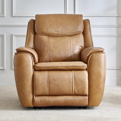 Image of Home Centre | Potsdam Half Leather 1-Seater Zero Gravity Electric Recliner | Recliner Sofa for Living Room | Solid Wood | Tan | 1 Year Warranty