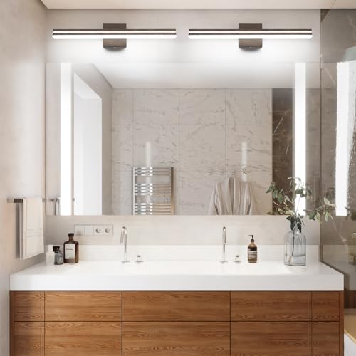 Image of SineRise 24-Inch LED Modern Bathroom Vanity Light Bar, Brown Modern Acrylic Bathroom Wall Lighting Fixtures Over Mirror (Cool White 6000K)