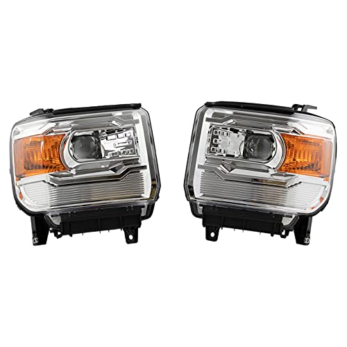 Image of TRQ 2 Piece Headlight Assembly Set without LED Running Lights Driver & Passenger Side Compatible with 2014-2015 Sierra 1500 2015-2019 Sierra 2500 HD, 3500 HD GM2502394