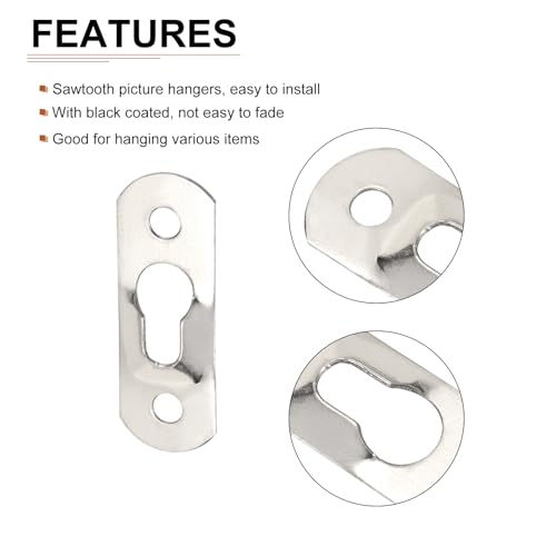 Image of DTGN 37 x 13mm Keyhole Hanging Plate Single Hole Hook with Screws - 20Pcs - Good for Hanging Paintings Picture - Frame Hook Photos - Silver