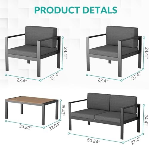 Woajnqo 50 Aluminum Patio Furniture Set 4 Pcs Outdoor Couch thumb #4