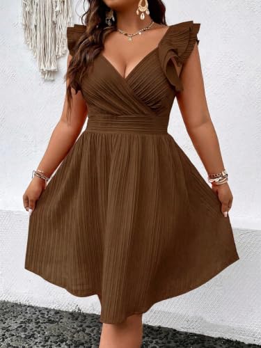 Image of Floerns Women's Plus Size Wrap Front Sweetheart Neck Ruffle Cap Sleeve A Line Dress