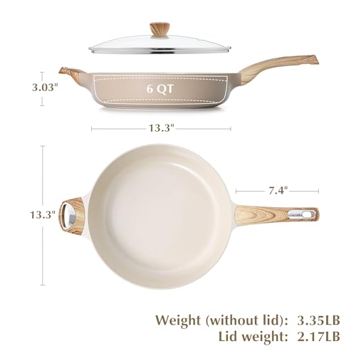 SENSARTE Ceramic Nonstick Frying Pan Skillet with Lid, 13.3 Inch Large Deep Frying Pan, 6 QT Saute Pan, Induction Pan, Healthy Non Toxic Cooking Pan with Helper Handle, PFOA PFAS PTFE Free
