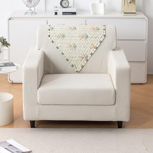 Image of HOKIPO 'HomeHues Series' Quilted Printed Sofa Back Cover, Pack of 1, Light Green Ash Gypsy Flower (IN-898-S-D5)