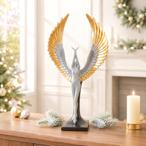 Image of Amazon Basics Majestic Angel Wing Sculpture for Home & Office Decor | Modern Abstract Figurine Showpiece for Living Room, Console, Shelf & Bedroom Styling (Gold & Silver)