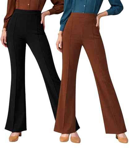 Image of Women Solid Flared Trousers Pack of 2 | High Waist Stretchable Office Pants for Women | Formal Bell Bottom Palazzo Trouser Combo