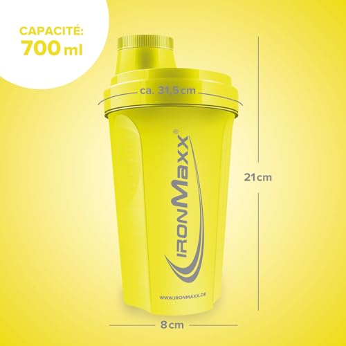 IronMaxx Shaker Protéine Jaune Killer 700 ml – Anti-fuite avec passoire et graduation précise sans BPA accessoire pratique pour la préparation de shakes whey protein isolate et bulk au quotidien – Image 4