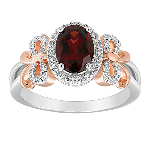 Jewelili Enchanted Disney Fine Jewelry 14K Rose Gold over Sterling Silver 8x6 MM Oval Shape Garnet with 1/6 Cttw Snow White Bow Ring, Size 8 Jewelili Enchanted Disney Fine Jewelry 14K Rose Gold over Sterling Silver 8x6 MM Oval Shape Garnet with 1/6 Cttw Snow White Bow Ring, Size 8