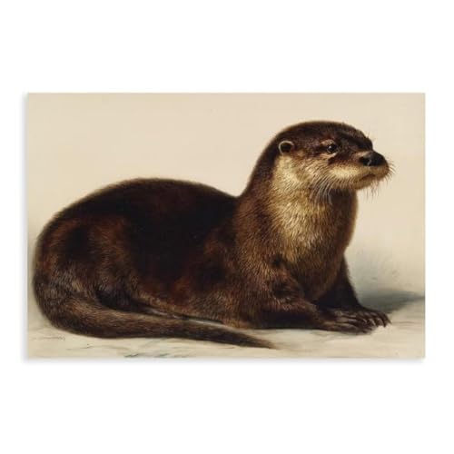 Poster vintage loutre sur toile rétro 61x91 cm pour déco salon chic