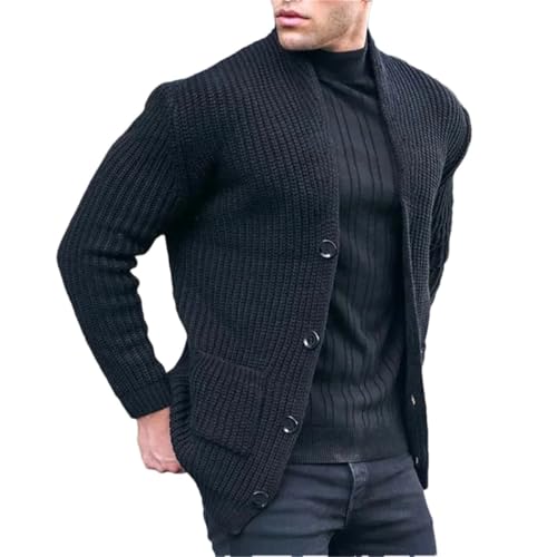 Men Casual Shawl Collar Chunky Knit Cardigan Sweater Thick Warm Long Sleeve Outerwear