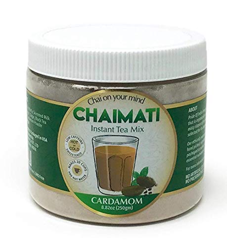 ChaiMati - Cardamom Chai Latte - Powdered Instant Tea Premix, 8.82oz (250gm) Jar - Makes 20-25 Cups - Very Low Caffeine, Ready in seconds - gets 'Chai on your Mind
