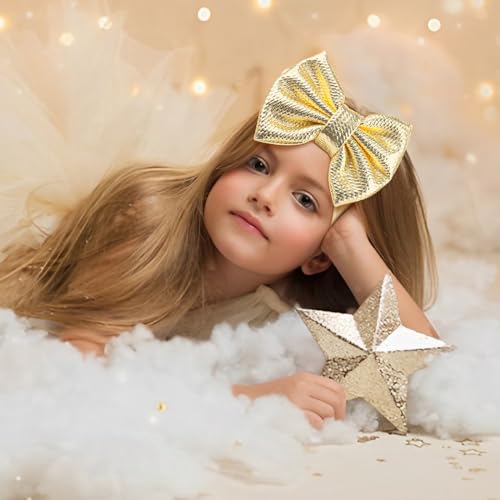 YanJie Metallic Gold and Silver 5" Baby Large Messy Bows Headwrap Stretch Bronzing Top Knot Turban Headband Hair Band 2pcs/pack (5- silver+gold)3