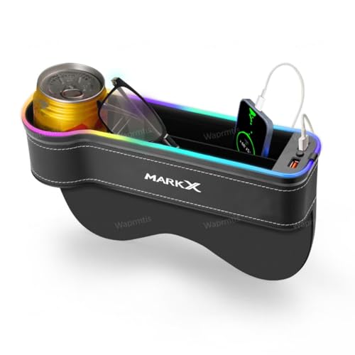 マークX 収納ボックス サイド収納ケース ソートポケット 車用サイド収納ボックスシートポケット GRX130 GRX133 GRX135 120系130系 車内インテリアセット 七色 雰囲気ライト デュアルUSBポート スーパー急速充電器(ブラック,助手席