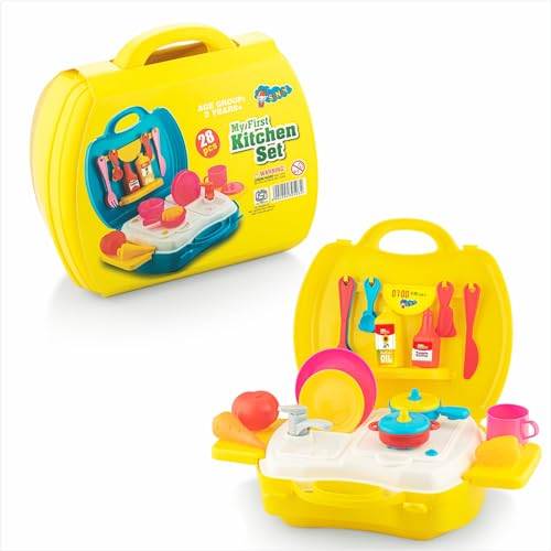 Storio Toys Kitchen Set for Girls Toy with Cooking Utensils Combo Items in Suitcase| Easy to Carry |Realistic Miniature Chefs Pretend Play/Role Play Home Game - Yellow (B0CNPZ33FF) Amazon Price History, Amazon Price Tracker