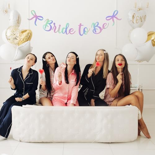 Image of Bride to Be Banner, Iridescent Bride to Be Bow Glitter Bachelorette Banner