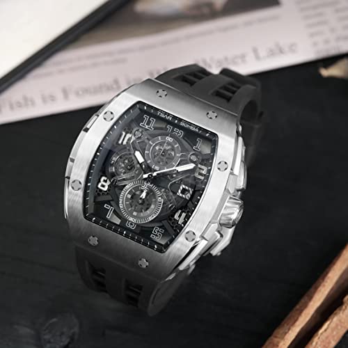 Image of Tsar Bomba Mens Watches Quartz Wristwatch for Men Waterproof 50M Analog Luxury Tonneau Chronograph Calendar Date Men's Dress Business Work Watch Gift for Men
