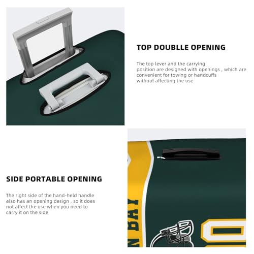Image of Custom Green Bay Luggage Cover Personalized Football Style Suitcase Cover with Name Number Customized Washable Elastic Sports Travel Suitcase Protector for Business Vacation Gifts
