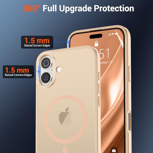 Image of SUPFINE Magnetic for iPhone 16 Case (Compatible with MagSafe) (10 FT Military Grade Drop Protection) Slim Translucent Matte Shockproof with Anti-Fingerprint Phone Case,Sand Pink