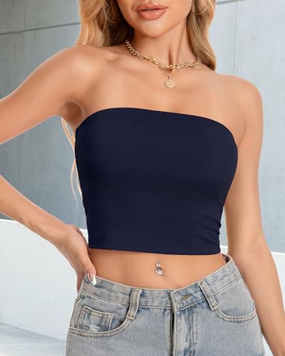Image of Summer Tube Tops Basic Crop Tops for Women Strapless Tank Bandeau Shirts
