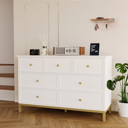 Image of Pamapic Modern 7 Drawer White Dresser