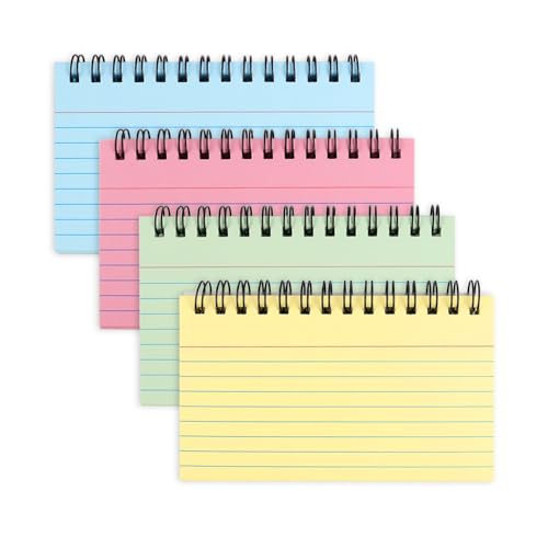 200 Sheets Spiral Index Cards 3 x 5 Inches Spiral Bound Ruled Note Cards for School Office Flash Cards with Ring for Memory Learning Taking to Do List Spiral Flashcards with Cover (4 Colors)