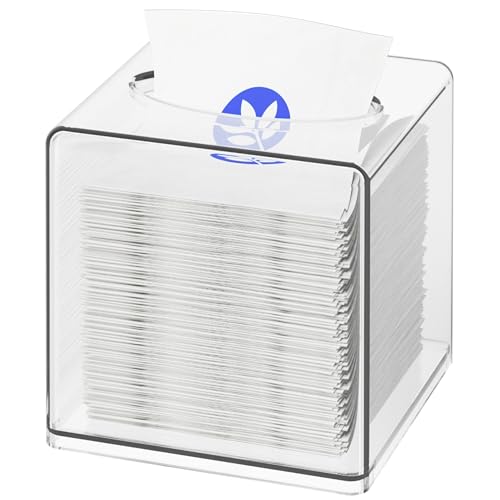 Cq acrylic Tissue Box Holder,Clear Square Tissue Box Cover for Kleenex Tissue Cube Box,Plastic Roll Tissue,Napkin,Facial Tissue Dispenser Box Case for Countertop,Bathroom,Kitchen,Home,Office,5.5 Inch