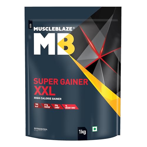 Image of MuscleBlaze Super Gainer XXL (Cookies & Cream, 1kg / 2.2lbs, 10 Servings) | Muscle Mass High Protein Gainer