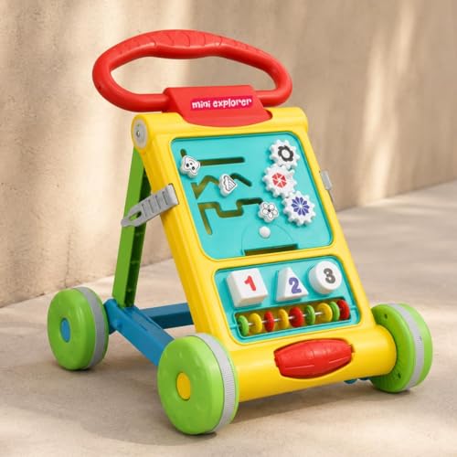 Image of MiniExplorer Baby Activity Walker for 6-15 Months, Foldable Push Walker for Babies, Toddler Learning Walker with Activity Panel, Walker for Boys & Girls, Anti-Slip Wheels & Interactive Toys - Yellow