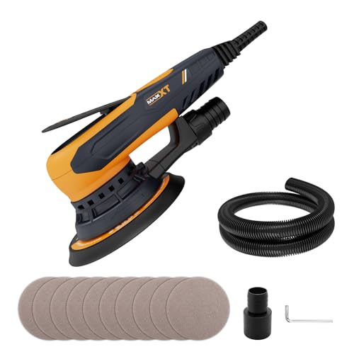 MAXXT 350W bürstenlose Exzenterschleifer mit 2,5 mm, Elektrische Schleifmaschine 150mm 4000-10000 U/min - (6 einstellbare Geschwindigkeiten) Automatische Bremse - 2s, Dreikernanschluss und 10 Schleifp
