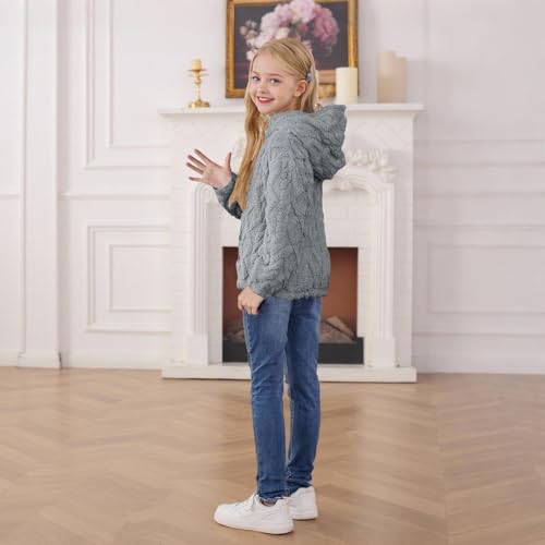 Girls Warm Fleece Hoodies Fall Winter Sherpa Sweatshirts Comfy Fuzzy Pullover Hoodie with Pockets Furry Outerwear3
