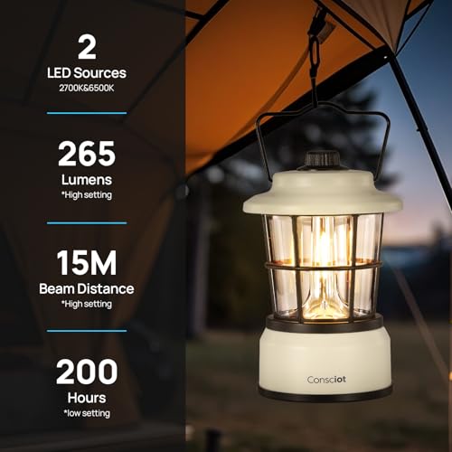 Consciot CL1 Mini Dual Light Sources LED Lantern, Retro Style Battery Powered Lamp, Dimmable Warm White and Daylight Mod - Additional View
