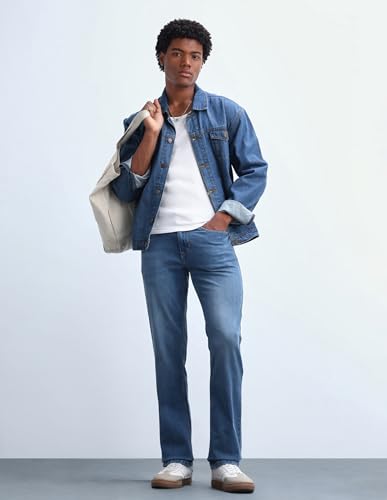 Image of Flying Machine Men's Slim Straight Fit Jeans| Solid | Mid Rise | Stretchable | Jeans for Man