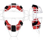 Gracfulcub Baseball Catcher Mask Umpire Mask,Full-Face Protection for Baseball,Lightweight Secure Fit Provides Maximum Protection and Comfort – Does Not Obstruct View (White-Framed Red)