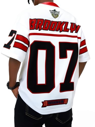 GORGLITTER Men's V Neck Racing Print Jersey Shirt Number Graphic Oversized Short Sleeve Streetwear T-Shirt