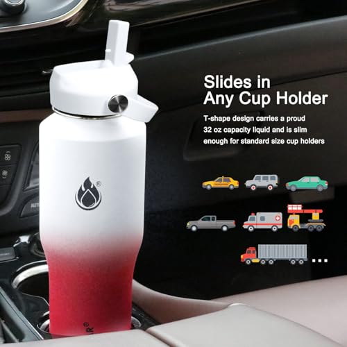 Image of SENDESTAR 32oz Water Bottle Wide Mouth Stainless Steel Vacuum Insulated Double Wall with 2 Straw Lids Fit in Any Car Cup Holder