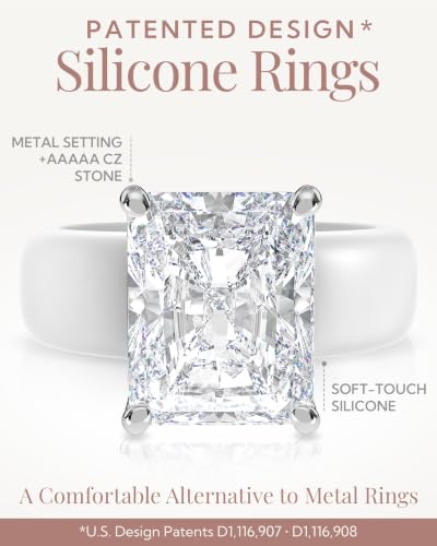 Rinfit Silicone Ring with Stone, Emerald Cut CZ - Wht/Sil, Size 6 - image 4