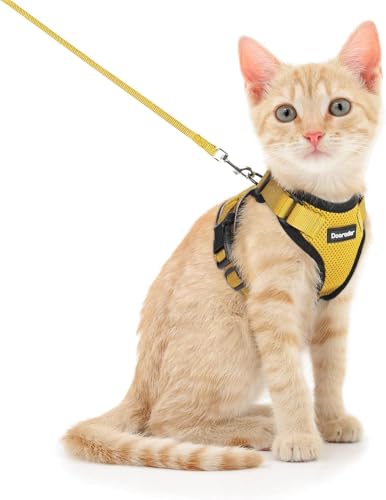 Image of Dooradar Cat Harness and Leash Set, Escape Proof Safe Adjustable Kitten Vest Harnesses for Walking, Easy Control Soft Breathable Mesh Jacket with Reflective Strips for Cats, Yellow, S