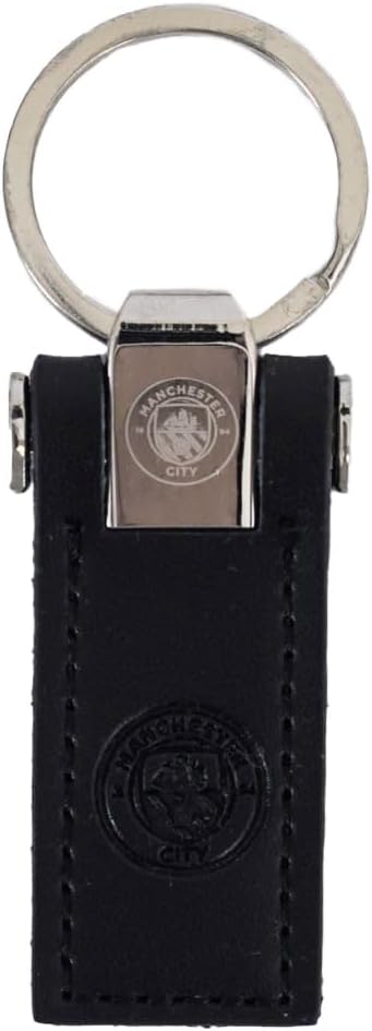 Manchester City FC Crest Leather Keychain (One Size) (Black/Silver)