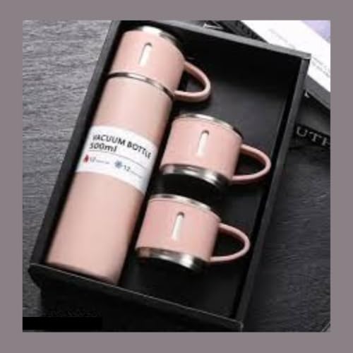 Image of 500ml Vacuum Flask Set with 2 Cups | Double Wall Stainless Steel Insulated Water Bottle for Hot & Cold Beverages | Portable Thermo Flask Gift Set for Travel, Office, Home & Outdoor Use (Multicolor)