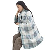 ひざ掛け 4way ブランケット 大判 着る毛布 ボタン付き あったか フランネル 吸湿発熱 防寒対策 静電気防止 洗える ハーフケット 車内 出張 アウトドア ボタン付き 通年使用 (A09, 135*80)