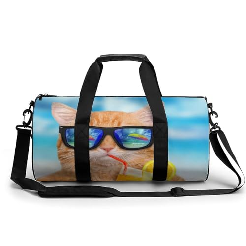 Duffel bag chat drôle résistant avec bandoulière confort pour le sport et camping 45cm