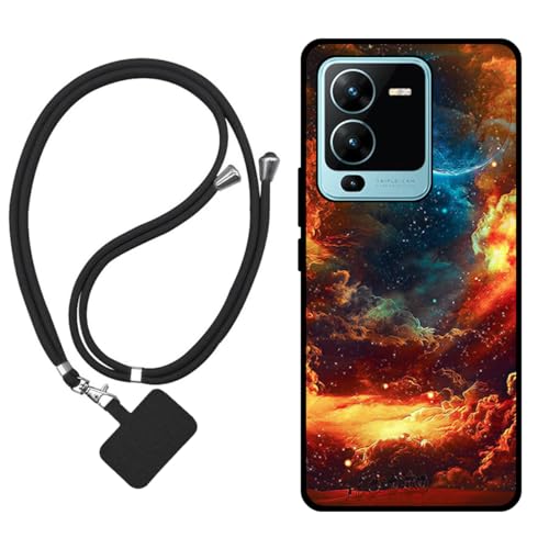 Sunrive Funda Compatible con Vivo V25 Pro 5G,Slim Fit Gel Mate Carcasa Case Bumper de Impactos y Anti-Arañazos Espalda Cover (Nubes,Luna,Cielo)+1 X Correa Universal