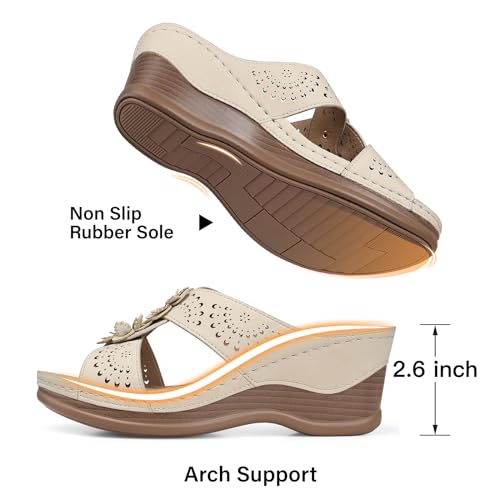 Image of TEMOFON Womens Wedge Sandals Leather: Comfortable Walking Shoes Summer