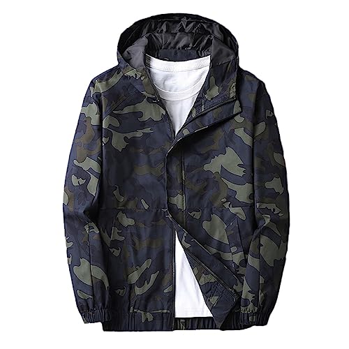 Dvbfufv Camo1 Hooded Jacket Men's Spring Korean Outdoors Casual Streetwear Breathable Military Windbreakers