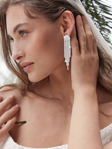 THUNARAZ Rhinestone Earrings Dangling for Women Sparkly Chandelier Earrings Dangle Tassel Teardrop Wedding Earring Statement Women Jewelry Gifts for Bridal Bridesmaid Gold/Silver4